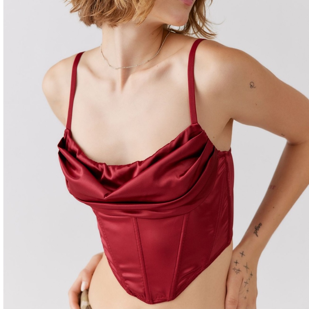 UO Lexi Satin Cowl Corset Top